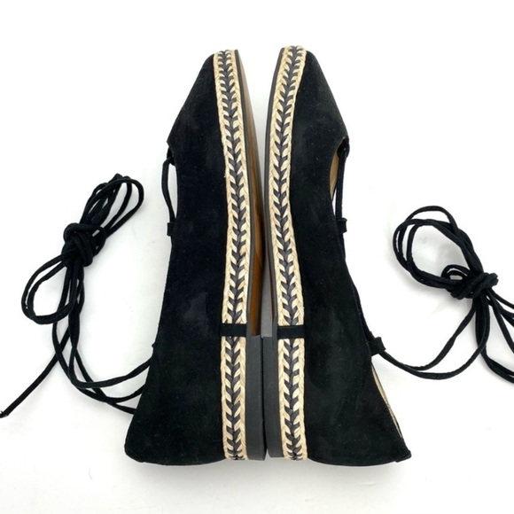 Helia Suede Ankle Lace Up Pointed toe Espadrilles Flats in Black - Picture 7 of 9